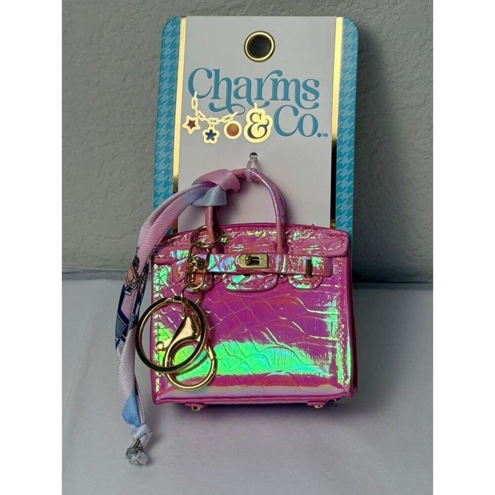 Charms & Co Pink Iridescent Mini Handbag Keychain New